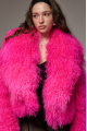 Women's natural llama fur coat in bright pink